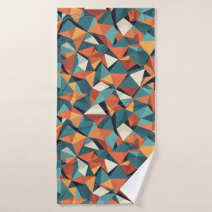 Mid-Century Geometric Teal & Orange Pattern Bath Towel