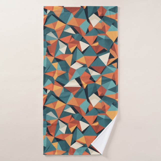 Mid-Century Geometric Teal & Orange Pattern Bath Towel (Bath Towel)