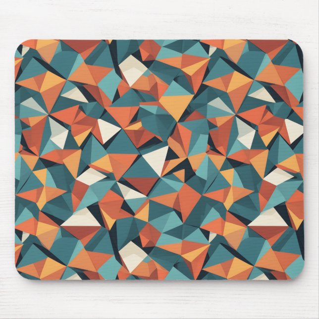 Mid-Century Geometric Teal & Orange Pattern Mouse Pad (Front)