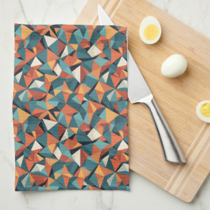 Mid-Century Geometric Teal & Orange Pattern Tea Towel