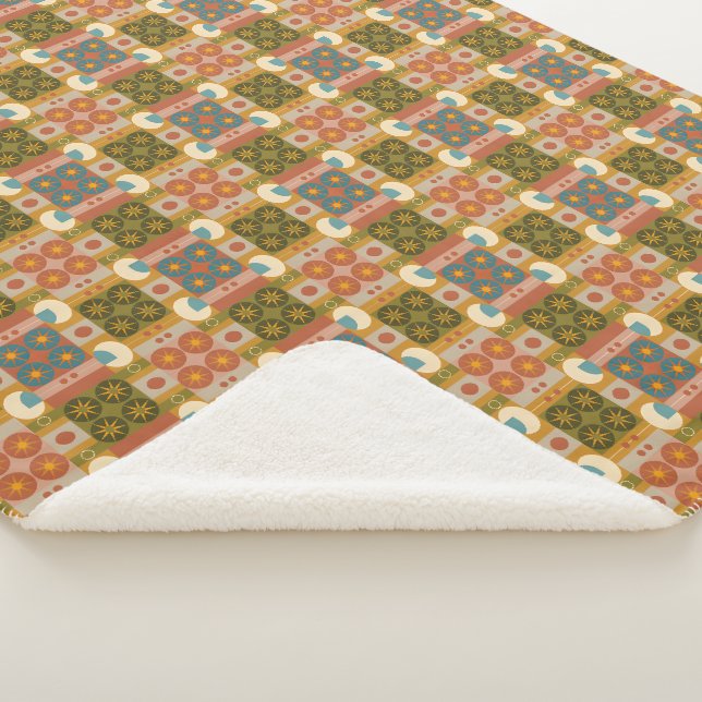 Mid-Century  Geometry, Retro Seamless Pattern Sherpa Blanket (3/4)