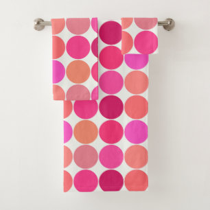 Mid-Century Giant Dots, Fuchsia Pink and Coral Bath Towel Set