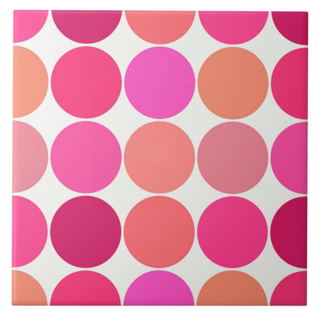 Mid-Century Giant Dots, Fuchsia Pink and Coral Tile (Front)