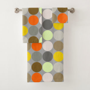 Mid-Century Giant Dots, Gray, Gold and Orange Bath Towel Set