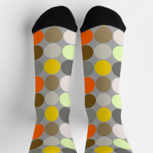 Mid-Century Giant Dots, Grey, Gold and Orange Socks