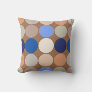 Mid-Century Giant Dots, Taupe, Beige and Blue Cushion
