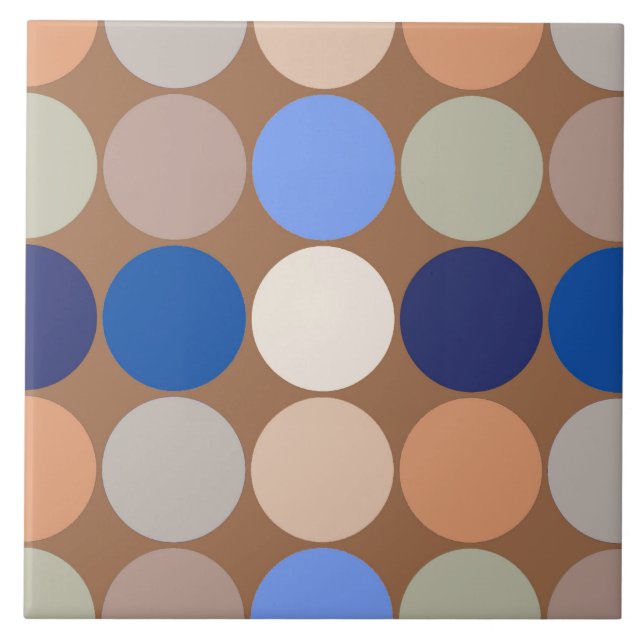 Mid-Century Giant Dots, Taupe, Beige and Blue Tile (Front)