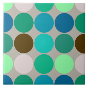Mid-Century Giant Dots, Turquoise and Grey Ceramic Tile