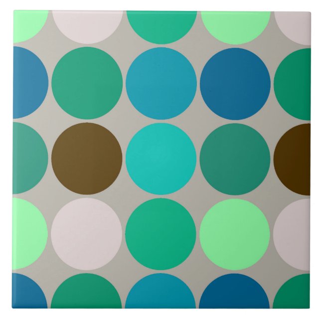 Mid-Century Giant Dots, Turquoise and Grey Ceramic Tile (Front)