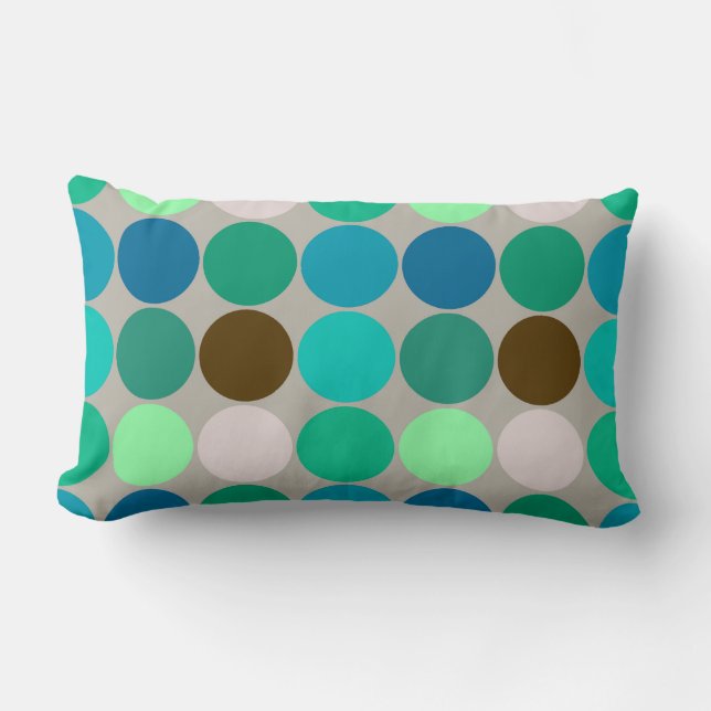 Mid-Century Giant Dots, Turquoise and Grey Lumbar Cushion (Front)