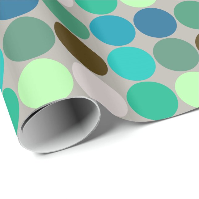 Mid-Century Giant Dots, Turquoise and Grey Wrapping Paper (Roll Corner)
