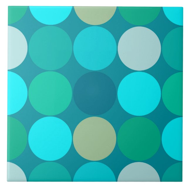Mid-Century Giant Dots, Turquoise, Aqua &  Beige Ceramic Tile (Front)