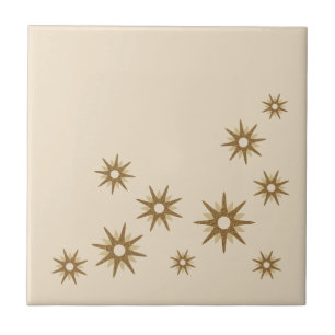 Mid-Century Gold Starburst Design Ceramic Tile