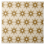 Mid-Century Gold Starburst Pattern Large Ceramic Tile<br><div class="desc">Mid-century modern inspired design featuring vintage pattern of retro gold starbursts on a beige background. Simple, clean modern design. Create your own custom pattern by uploading a new image, or use the "message" button to contact the designer for help. To create your own patterned design: 1. Select personalise this template....</div>