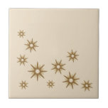 Mid-Century Gold Starbursts Ceramic Tile<br><div class="desc">Mid-century modern inspired design featuring vintage retro gold starbursts in an organic design on a beige background. Simple,  clean modern design.</div>