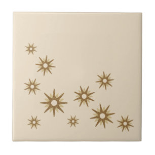 Mid-Century Gold Starbursts Ceramic Tile