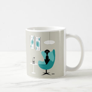 Mid Century Gravel Art on Grey with Black Dog Coffee Mug
