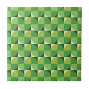 Mid century Green Abstract Shapes on squares Ceramic Tile