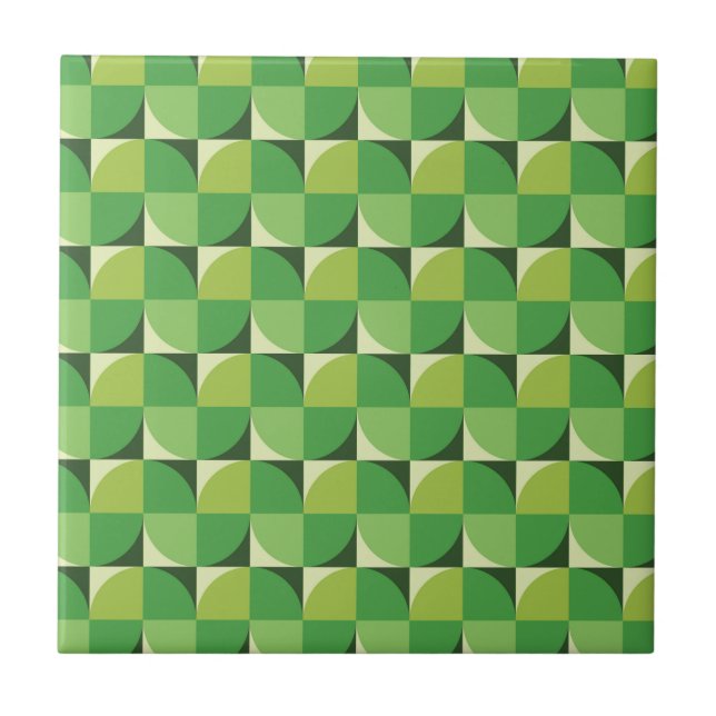 Mid century Green Abstract Shapes on squares  Ceramic Tile (Front)