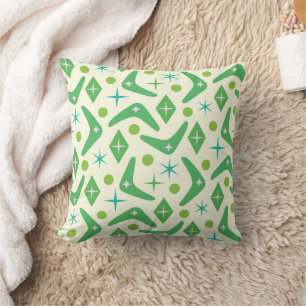 Mid Century Green Boomerangs with Starbursts Cushion