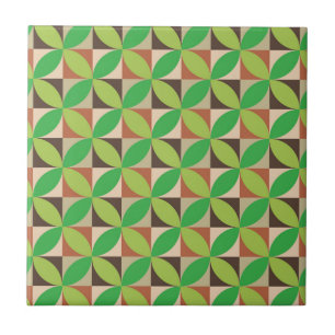 Mid Century Green Geometric circles on squares Ceramic Tile