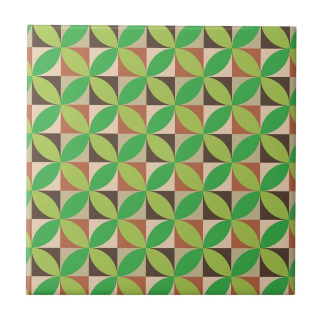Mid Century Green Geometric circles on squares Ceramic Tile (Front)