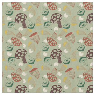 Mid Century Green Mushroom Retro Fabric