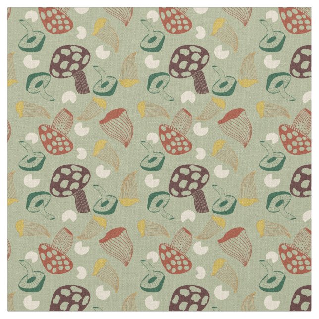 Mid Century Green Mushroom Retro Fabric (Close Up)