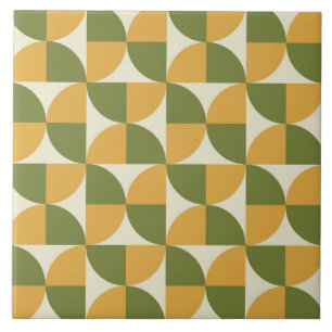 Mid Century Green Mustard yellow  Semi Circles  Ceramic Tile