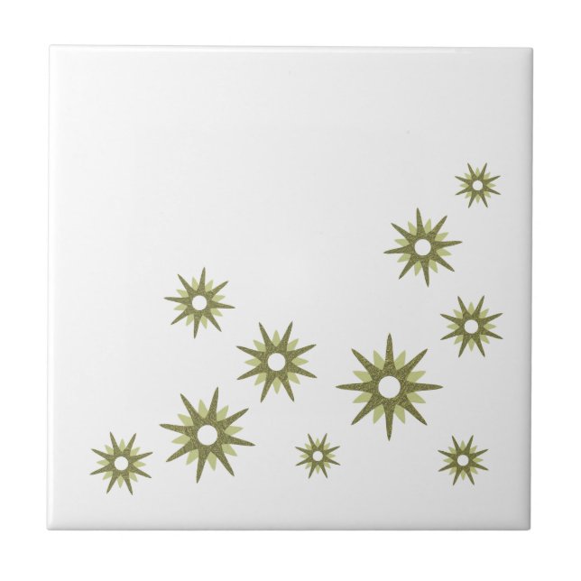 Mid-Century Green Starburst Design Ceramic Tile (Front)