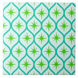 Mid Century Green Starbursts on Ovals Pattern  Ceramic Tile