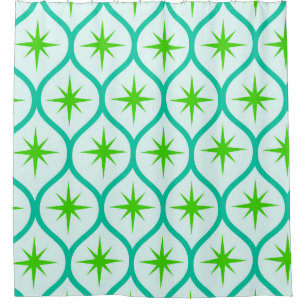 Mid Century Green Starbursts on Ovals Pattern  Shower Curtain