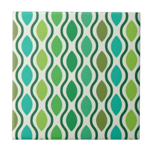 Mid Century Green Teal Retro Ogee pattern   Ceramic Tile