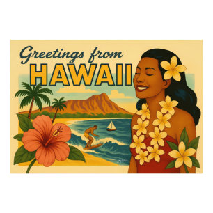 Mid Century Greetings From Hawaii Tourism Art Photo Print
