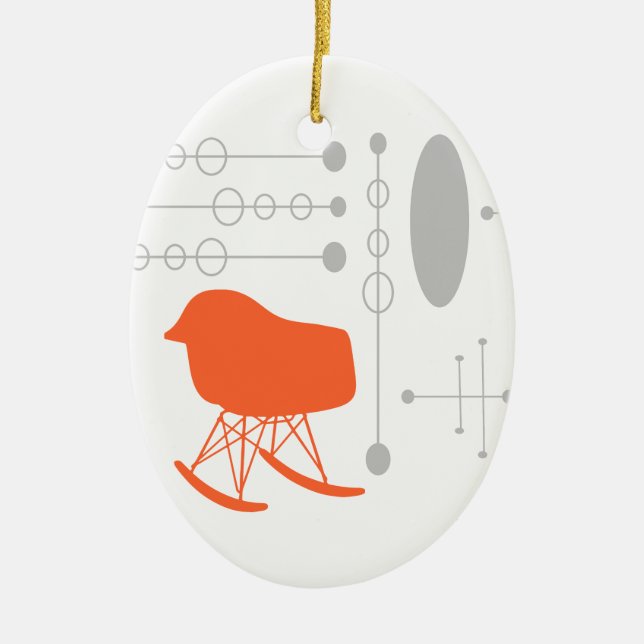 Mid-Century Grey Pattern Chair Silhouette Ceramic Ornament (Front)