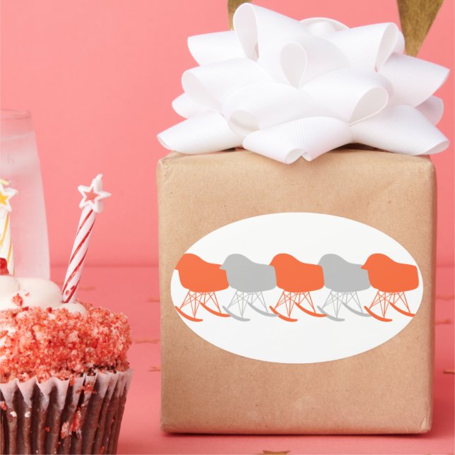 Mid-Century Grey Pattern Chair Silhouette Oval Sticker (Party)