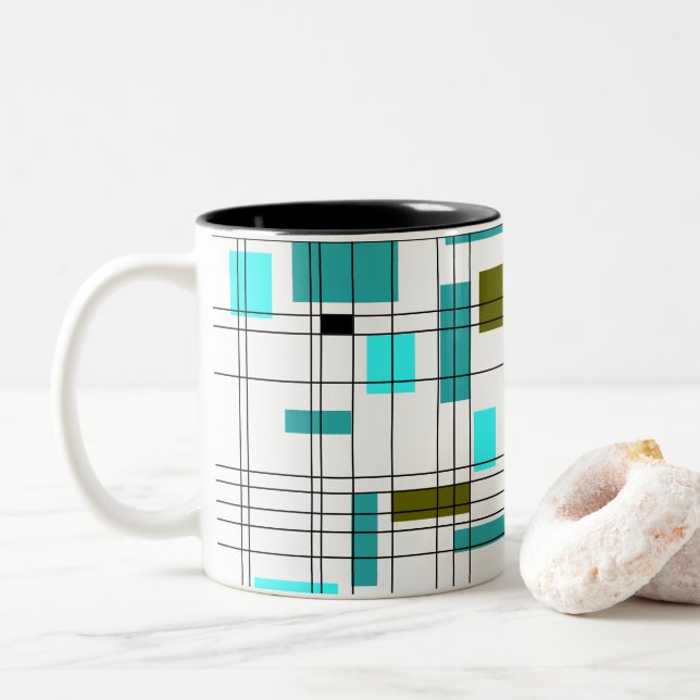Mid Century Grid Two-Tone Coffee Mug (With Donut)