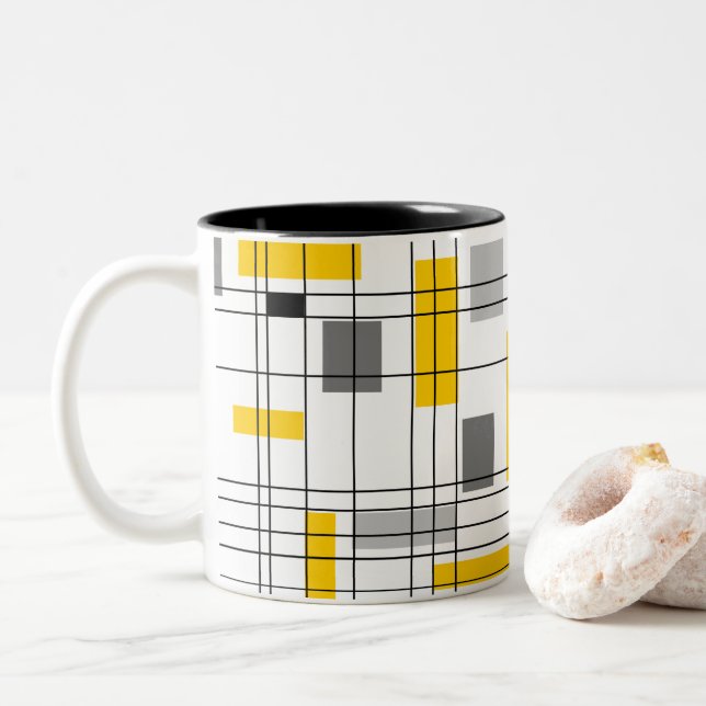 Mid Century Grid Two-Tone Coffee Mug (With Donut)