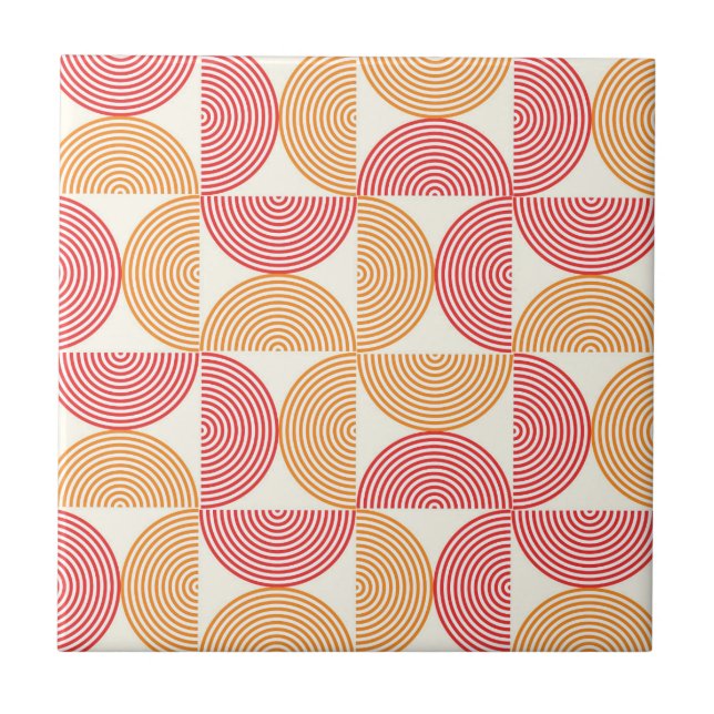 Mid century Half Circle Lines Orange Red  Ceramic Tile (Front)