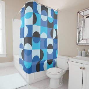 Mid Century Half circles Blue Turqouise Black Shower Curtain
