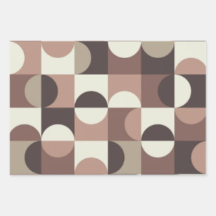 Mid Century Half Circles in Mocha Mousse and brown Wrapping Paper Sheet