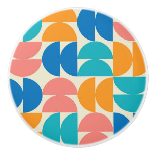 Mid Century Half Circles in Orange teal blue coral Ceramic Knob