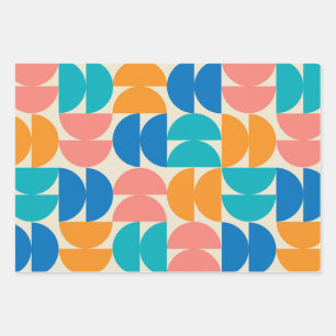 Mid Century Half Circles in Orange teal blue coral Wrapping Paper Sheet