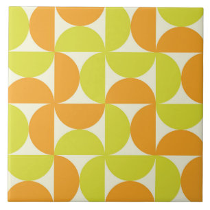Mid Century Half Circles Orange and Lime green  Ceramic Tile
