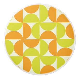 Mid Century Half Circles Orange and Yellow Ceramic Knob