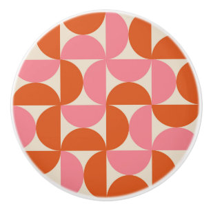 Mid Century Half Circles Pink and Orange Ceramic Knob