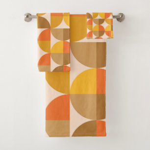 Mid Century Half Circles Yellow Orange Brown Bath Towel Set