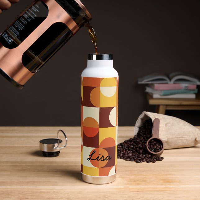 Mid Century Half circles  yellow orange Custom  Water Bottle (Coffee)