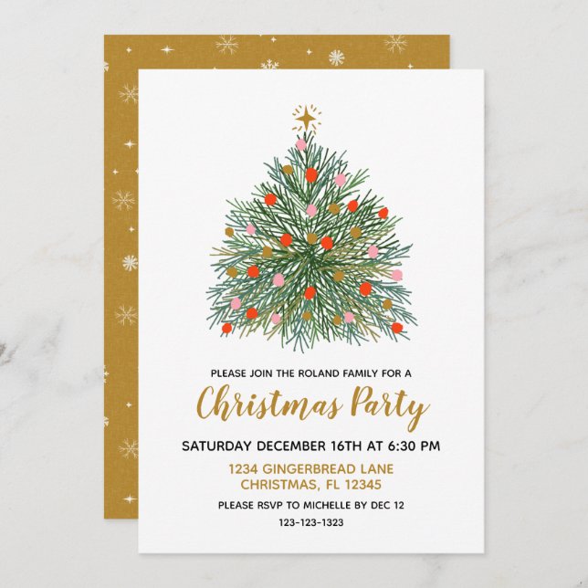 Mid Century Hand-drawn Christmas Party Invitation (Front/Back)