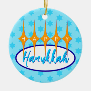 Mid Century Hanukkah Ceramic Ornament